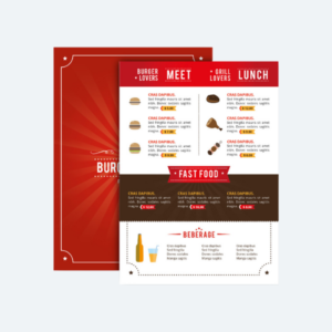 Single Sheet Menu Printing