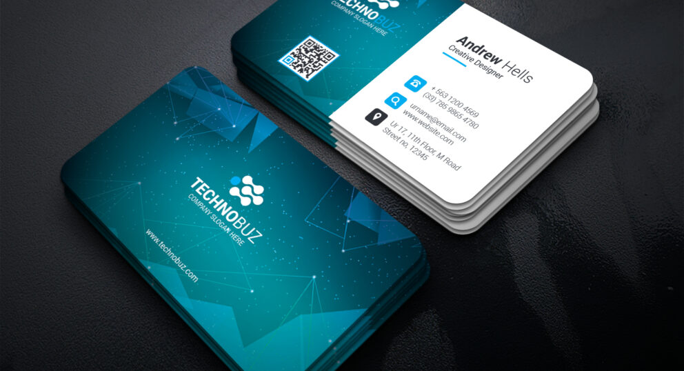 business card design blue and white